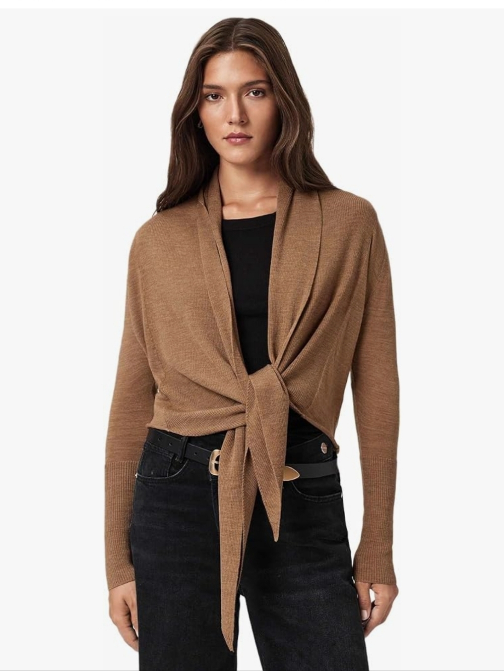 AllSaints Wasson Lightweight Pirate Cardigan, Camel Brown NWT - Picture 4 of 16